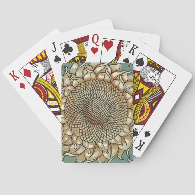 Sunflower Bloom on Blue-green Background Poker Cards (Back)