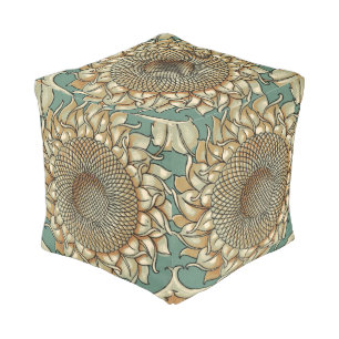 Sunflower Bloom on Blue-green Background Pouf