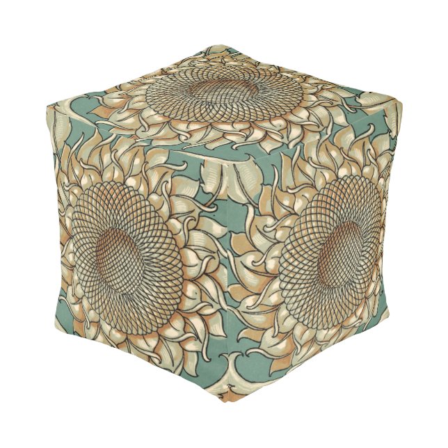 Sunflower Bloom on Blue-green Background Pouf (Angled Front)