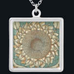 Sunflower Bloom on Blue-green Background Silver Plated Necklace<br><div class="desc">An in-your-face print of a sunflower bloom on a blue-green background. You can almost hear the bees humming near the flower,  ready to help pollinate world with this botanical beauty!</div>