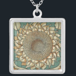 Sunflower Bloom on Blue-green Background Silver Plated Necklace<br><div class="desc">An in-your-face print of a sunflower bloom on a blue-green background. You can almost hear the bees humming near the flower,  ready to help pollinate world with this botanical beauty!</div>