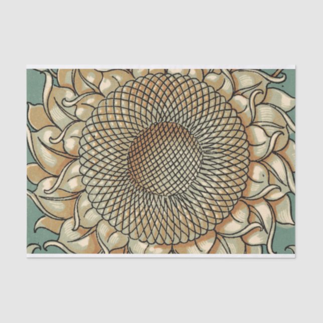 Sunflower Bloom on Blue-green Background Tissue Paper (Front)