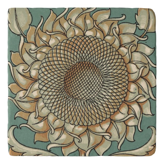 Sunflower Bloom on Blue-green Background Trivet (Front)