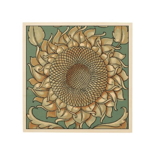 Sunflower Bloom on Blue_green Background Wood Wall Art