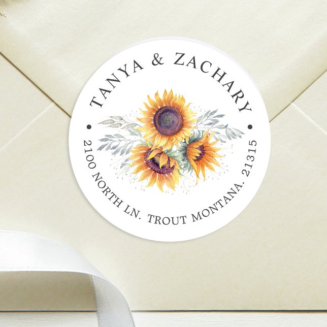 Sunflower Bloom | Return Address Classic Round Sticker (Creator Uploaded)