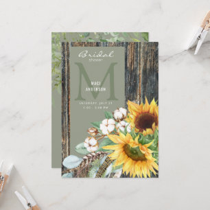 Sunflower Bloom Rustic Wood Sage Bridal Shower Invitation