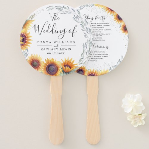 Sunflower Bloom  Wedding Program Hand Fan