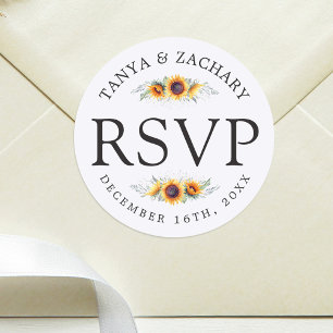 Sunflower Bloom Wedding RSVP Classic Round Sticker