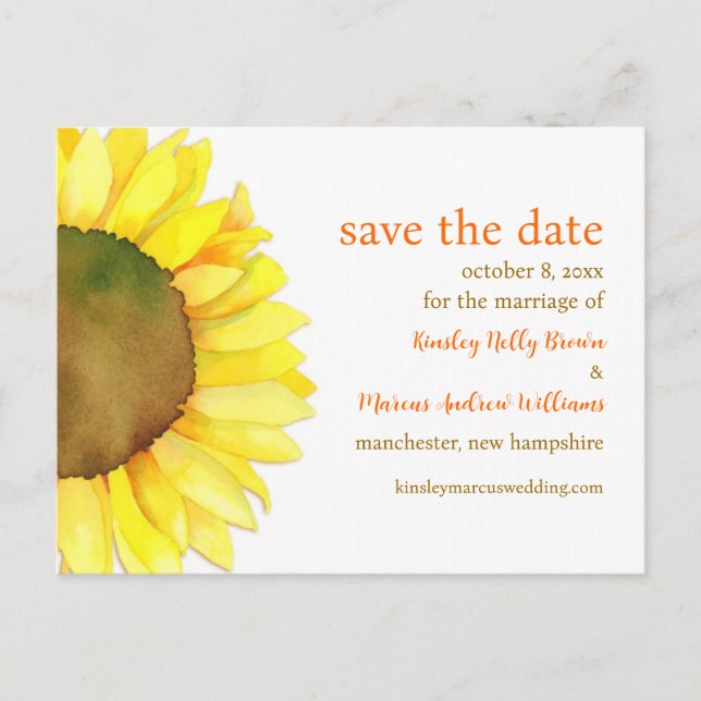Sunflower Bloom Wedding Save the Date Announcement Postcard (Front)