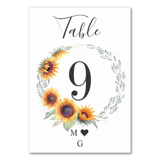Sunflower Bloom Wedding Table Number (Front)