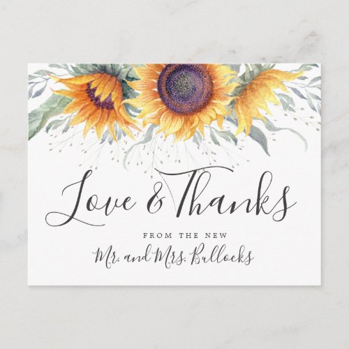 Sunflower Bloom  Wedding Thank You Postcard