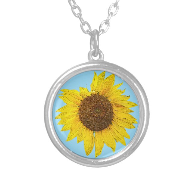 Sunflower blooming  silver plated necklace (Front)