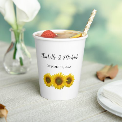 Sunflower Blooms Elegant Wedding  Paper Cups