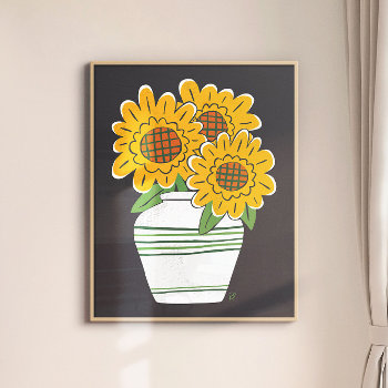 Sunflower Blooms In White Vase Poster by Low_Star_Studio at Zazzle