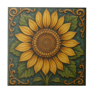 Sunflower Blossom Ceramic Tile