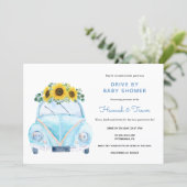 Sunflower Blue Car Drive By Baby Shower Invitation (Standing Front)