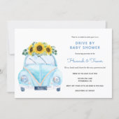 Sunflower Blue Car Drive By Baby Shower Invitation (Front)