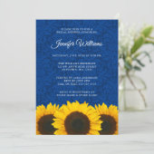 Sunflower Blue Damask Bridal Shower Invitation (Standing Front)