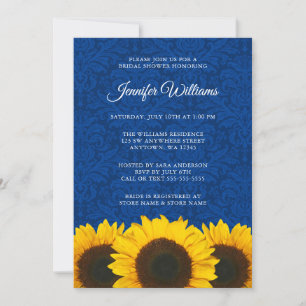 Sunflower Blue Damask Bridal Shower Invitation