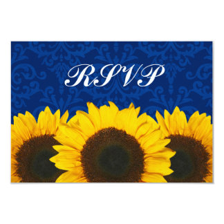Sunflower Blue Damask Wedding RSVP Response Card