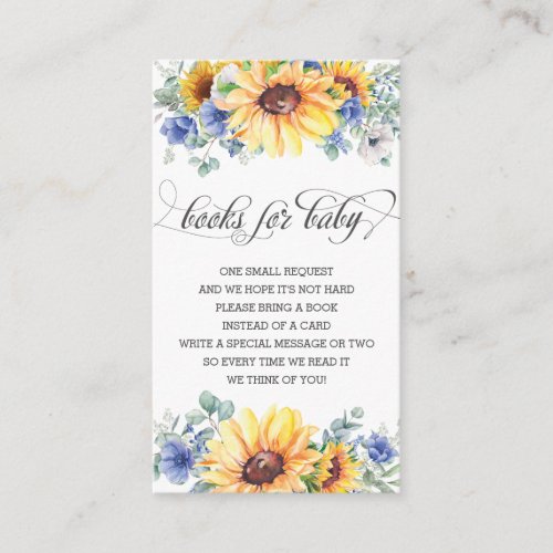 Sunflower Blue Floral Baby Shower Bring a Book  Enclosure Card