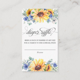 Sunflower Blue Floral Baby Shower Diaper Raffle Enclosure Card