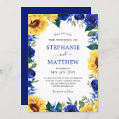 Sunflower Blue Floral Border Wedding Invitation (Front/Back)