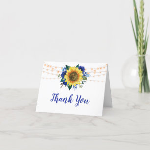 Sunflower Blue Floral Bridal Shower Letterpress Thank You Card