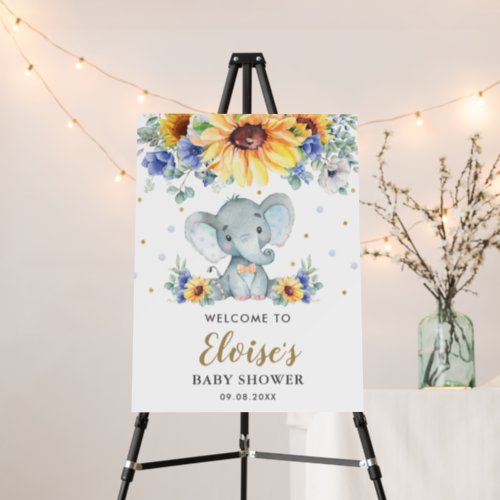 Sunflower Blue Floral Elephant Baby Shower Welcome Foam Board