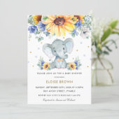 Sunflower Blue Floral Elephant Boy Baby Shower   Invitation (Standing Front)