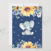 Sunflower Blue Floral Elephant Boy Baby Shower   Invitation (Back)