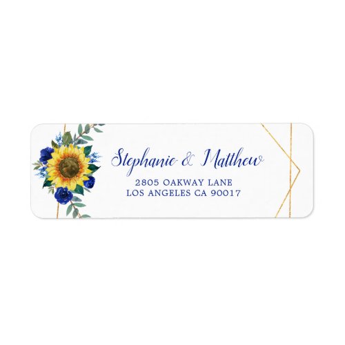 Sunflower Blue Floral Geometric Gold Address Label