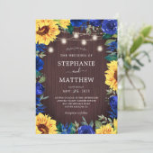 Sunflower Blue Floral Mason Jar Wedding Invitation (Standing Front)