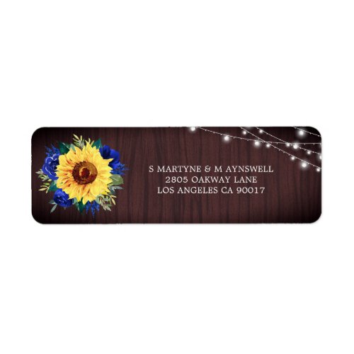 Sunflower Blue Floral Rustic Lights Wood Wedding Label