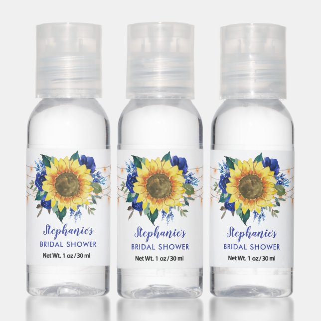 Sunflower Blue Floral String Lights Bridal Shower Hand Sanitizer (Set)