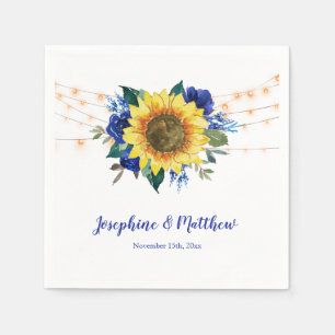Sunflower Blue Floral String Lights Wedding Napkins