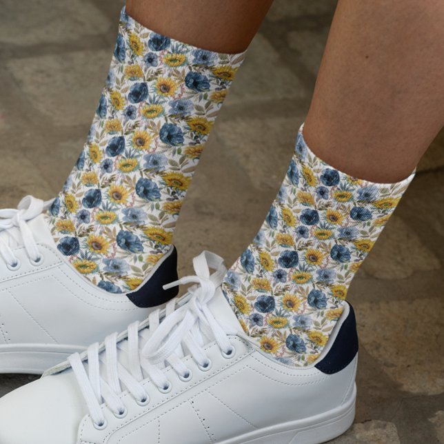 Sunflower Blue Flower Floral Pattern  Socks (Creator Uploaded)