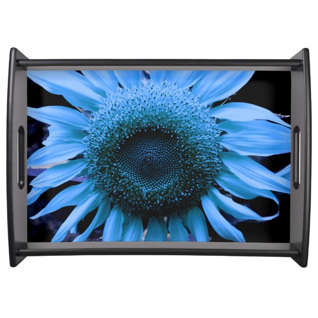 Sunflower, blue flower, retro blue floral  serving tray (Front)