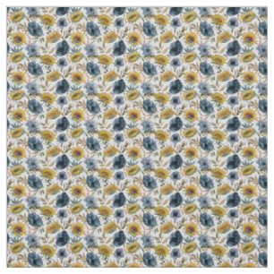 Sunflower Blue Flower Watercolor pattern Fabric