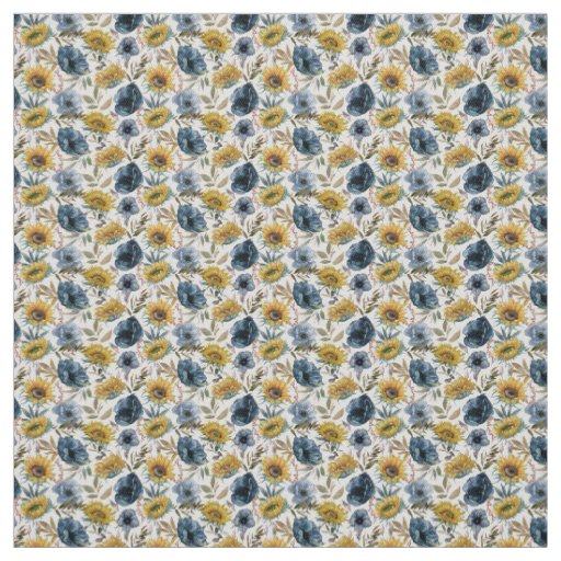 Sunflower Blue Flower Watercolor pattern Fabric