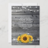 Sunflower Blue Lace Rustic Wood Wedding Invitation (Back)