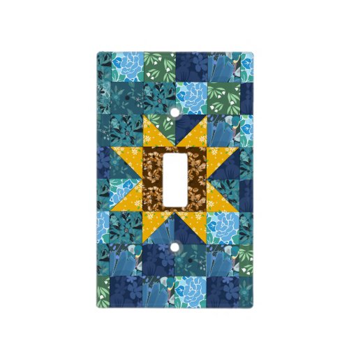 Sunflower Blue Patchwork Quilt Floral Craft Room Light Switch Cover