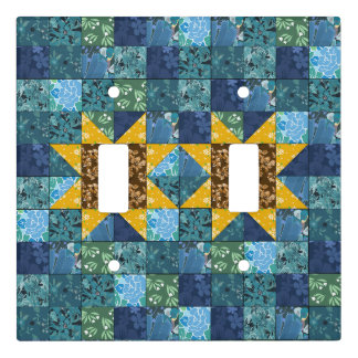 Sunflower Blue Patchwork Quilt Floral Craft Room Light Switch Cover