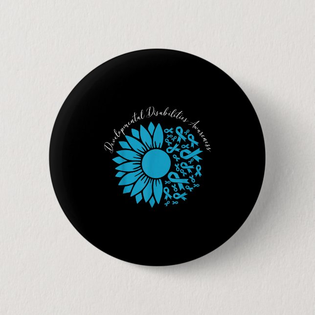 Sunflower Blue Ribbon Developmental Disabilities A Button (Front)