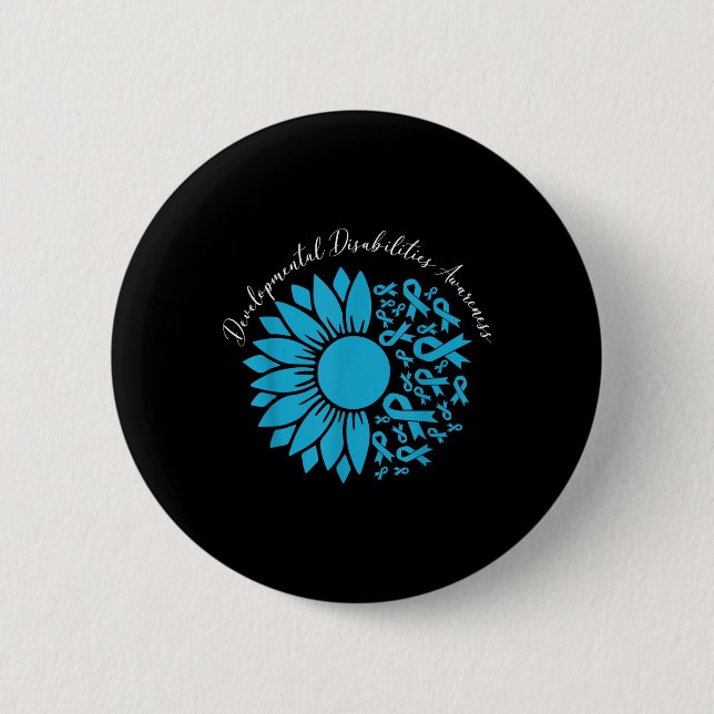 Sunflower Blue Ribbon Developmental Disabilities A Button (Front)
