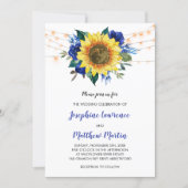 Sunflower Blue Rose Floral Lights Wedding Invitation (Front)