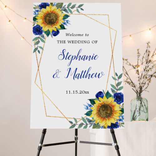 Sunflower Blue Rose Geometric Wedding Welcome Foam Board