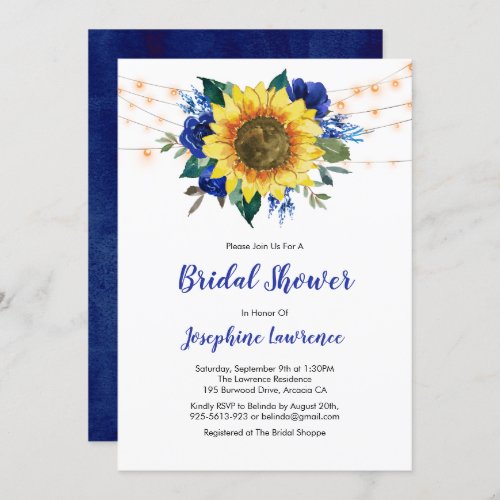 Sunflower Blue Rose Lights Bridal Shower Invitation
