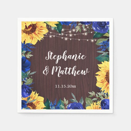 Sunflower Blue Rose Rustic Wedding Paper Napkin