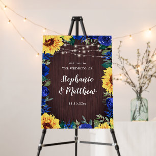 Sunflower Blue Rose Rustic Wedding Welcome Foam Board